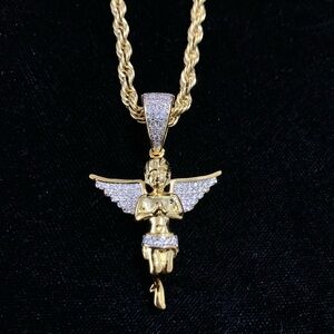 ANGEL FULL DIAMONDS CZ 18K GOLD CHAIN MADE IN ITALY *LIFETIME WARRANTY*